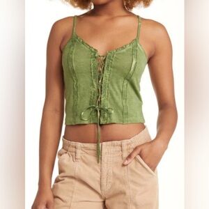 URBAN OUTFITTERS BDG EMBROIDERED CROP TIE FRONT COTTON-BLEND NWT
